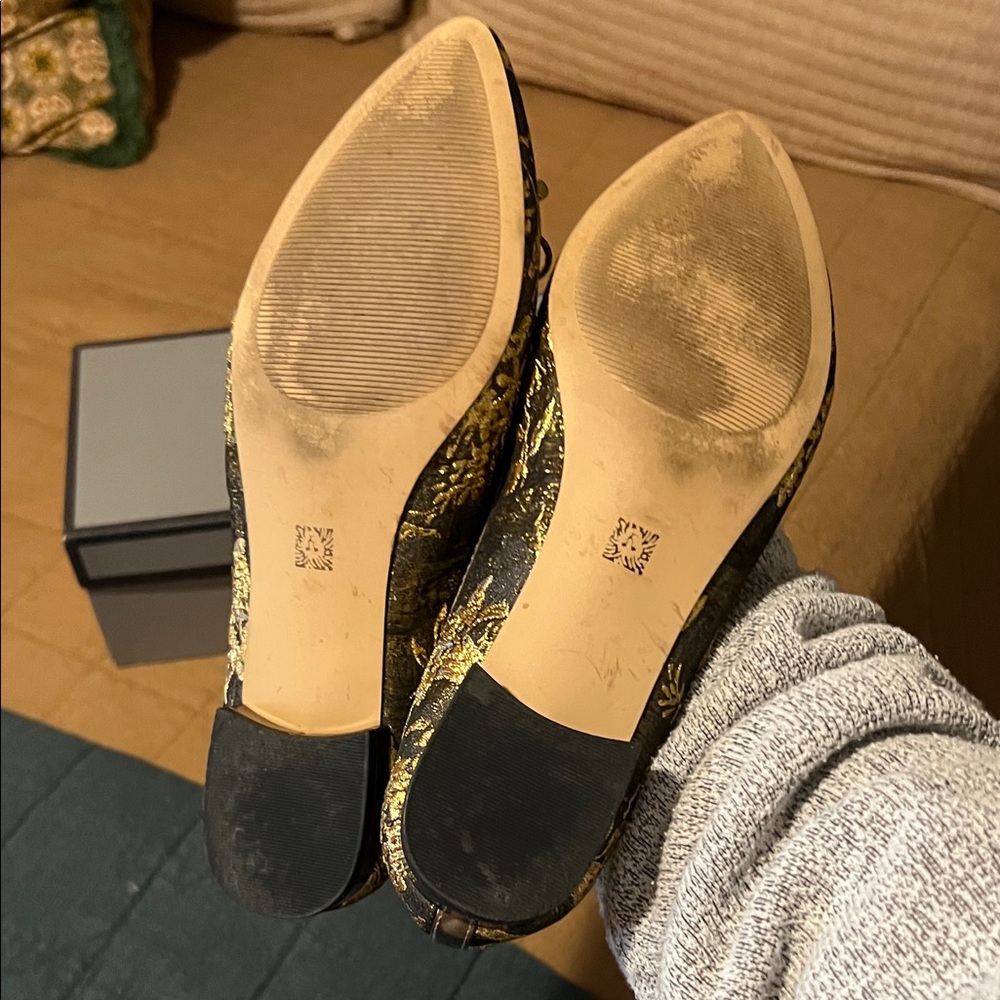 Anne Klein Ovi Flats Gold Brown Metallic Brocade Fabric - Picture 8 of 10